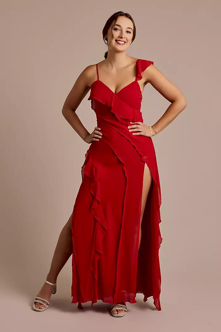 Ruffle Chiffon Sheath Dress | David's Bridal Ruffle Chiffon Sheath Dress | David's Bridal